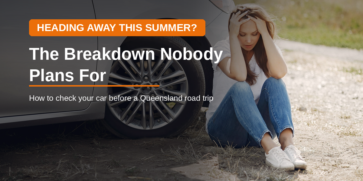 A family car stopped on the side of a rural Queensland road on a hot day